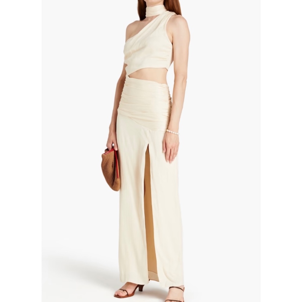 NICHOLAS Fynlee one-shoulder ruched crinkled silk gown